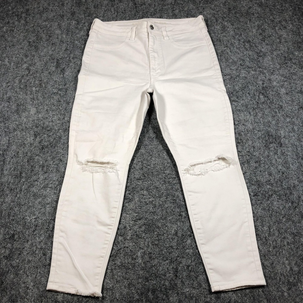 American‎ Eagle Hi-Rise Jegging Jeans Womens 12 X-Short White Distressed Stretch